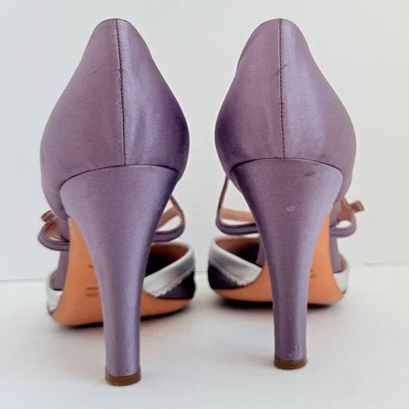 Prada Vintage Lilac Satin Snakeskin Trim Cutout Mary Jane T-Strap Heels EU38 - Picture 7 of 11